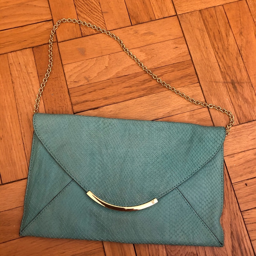 Vince Camuto teal envelope clutch